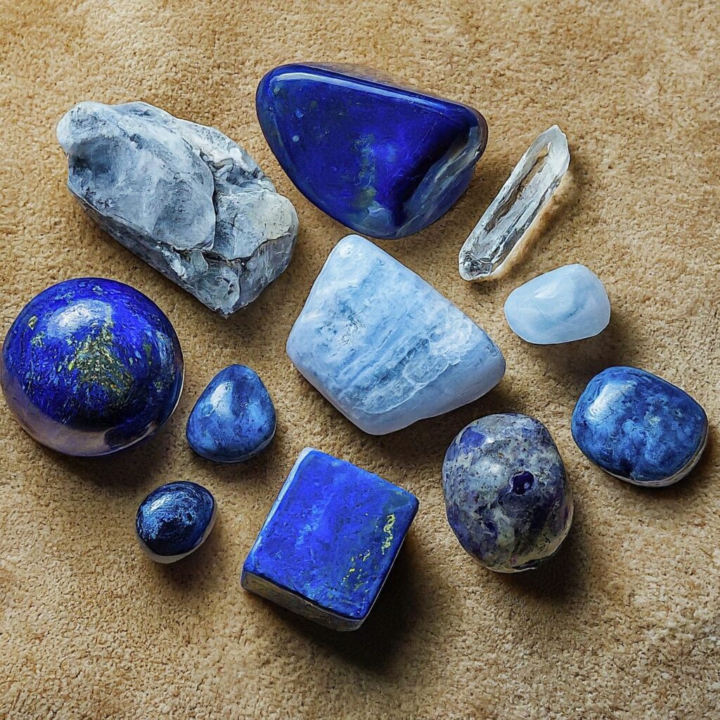 Image of a collection of blue crystals as a concluding visual